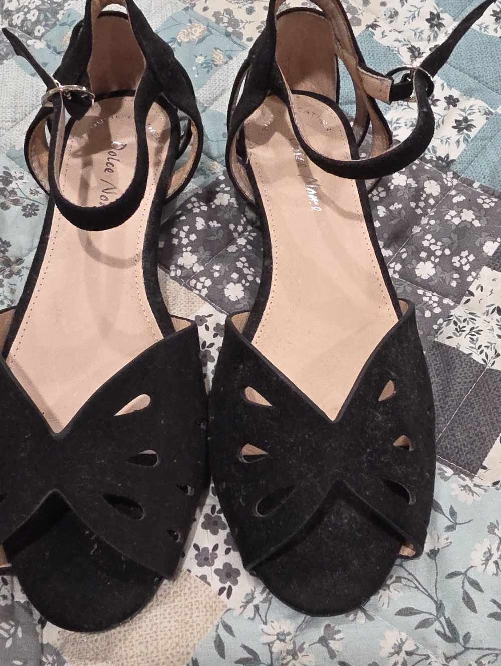 Black Suede Cutout Ankle-Strap Sandals — Women’s